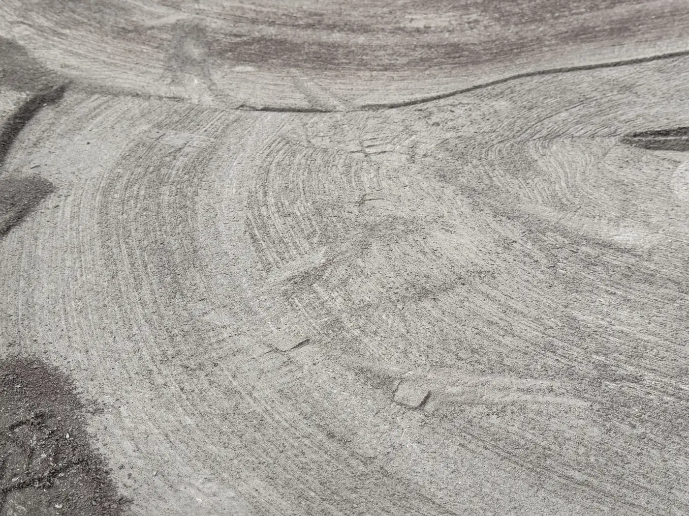 Swirl pattern left in a concrete slab by the grinder after coating removal